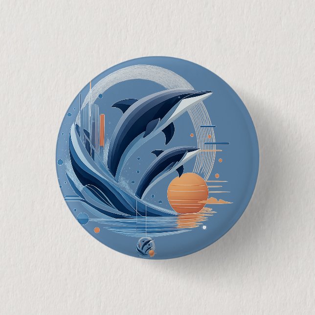 Moderne Delfin-Welle – Futuristische Ozeankunst |  Button (Vorderseite)