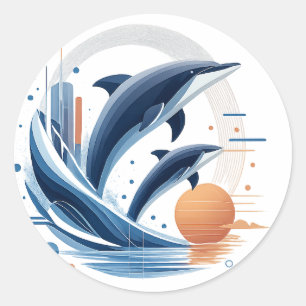 Moderne Delfin-Welle – Futuristische Ozeankunst    Runder Aufkleber