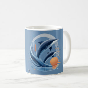 Moderne Delfinwelle – Futuristische Ozeankunst   F Kaffeetasse