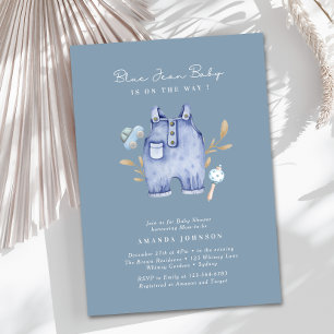 Moderne Denim-Blau-Strampelanzug-Baby-Party Einladung