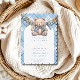 Moderne Denim Teddy Bear Baby Dusche Einladung