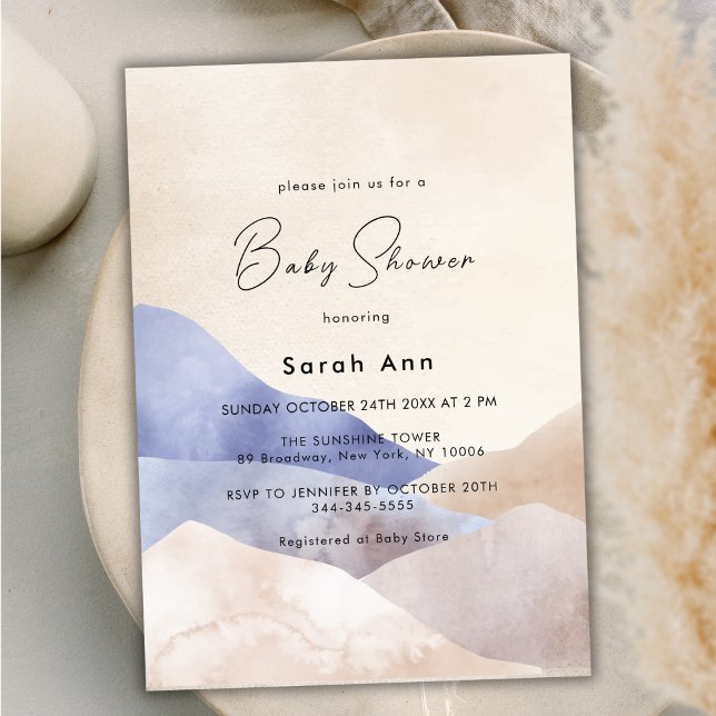 Moderne Desert Mountain Abstrakt Baby Dusche Einladung (Modern Desert Mountain Abstract Baby Shower Invitation)