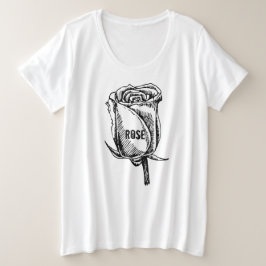 Moderne Design Grafik große Rose Schwarz Weiß Frau Große Größe T-Shirt