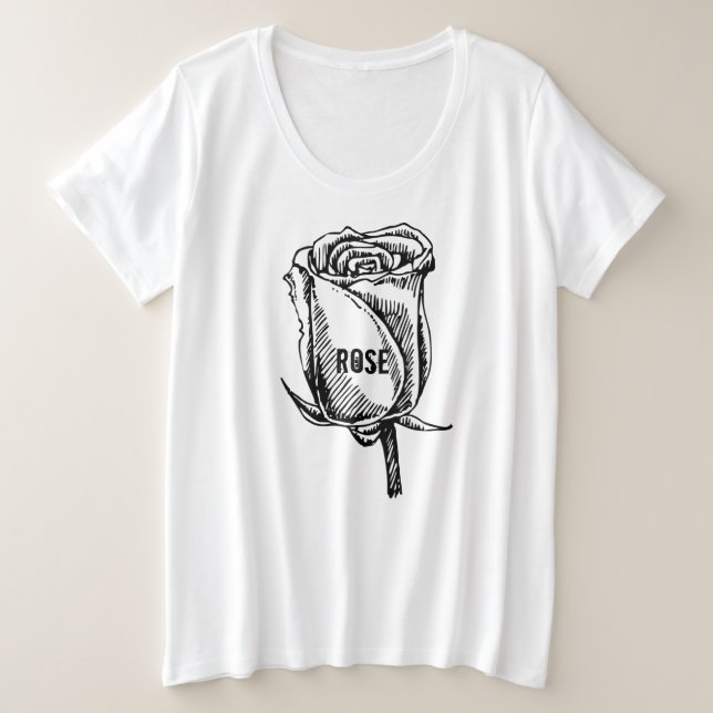 Moderne Design Grafik große Rose Schwarz Weiß Frau Große Größe T-Shirt (Design vorne)