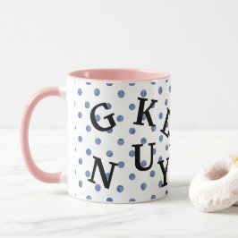 Moderne Design Polka Punkte mit schwarzem Text Blu Tasse