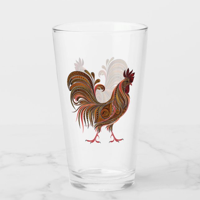 Moderne Design-Rooster-Chiffre-Kunst Glas (Rückseite)