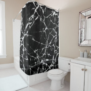 Moderne Design Schwarz Marmor Weiße Akzente Duschvorhang