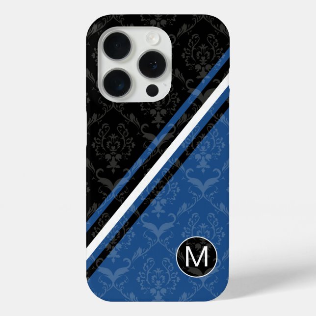 Moderne Designer-Damast-mit Monogramm Streifen Case-Mate iPhone Hülle (Rückseite)