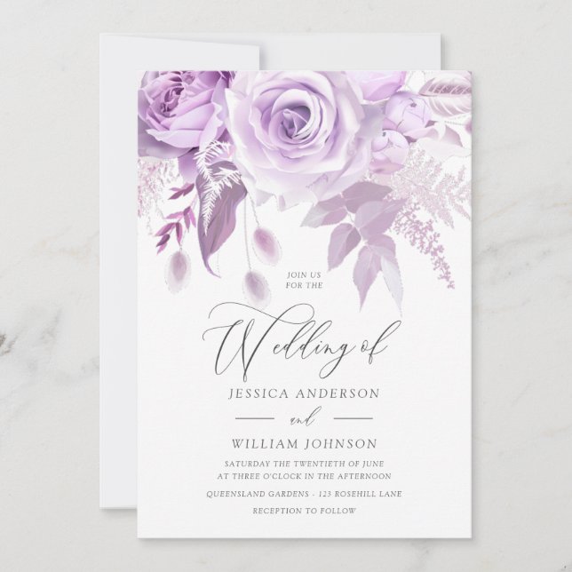 Moderne Designer Lavender Rose Wedding Einladung (Vorderseite)