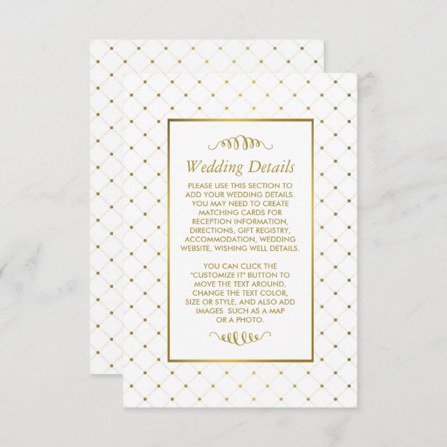 Moderne Details zum White & Gold Foil Effekt Hochz Begleitkarte (Vorne/Hinten)