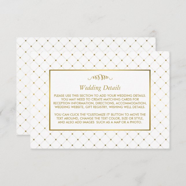 Moderne Details zum White & Gold Foil Effekt Hochz Begleitkarte (Vorne/Hinten)
