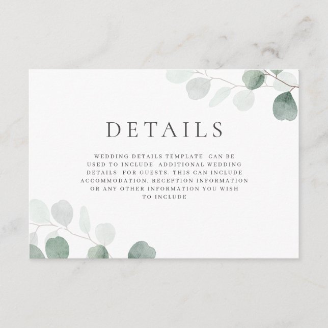 Moderne Details zur Hochzeit im Grünen horizontal Begleitkarte (Vorderseite)