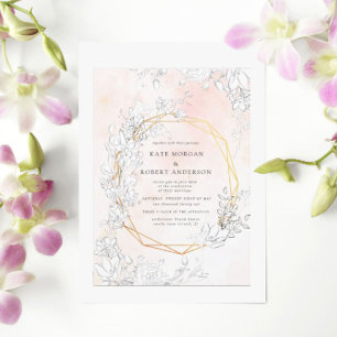 Moderne dezente roségoldene Blumenhochzeitseinladu Einladung