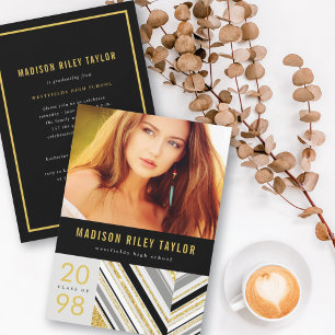 Moderne Diagonal Glitzer Stripes Graduation Party Einladung