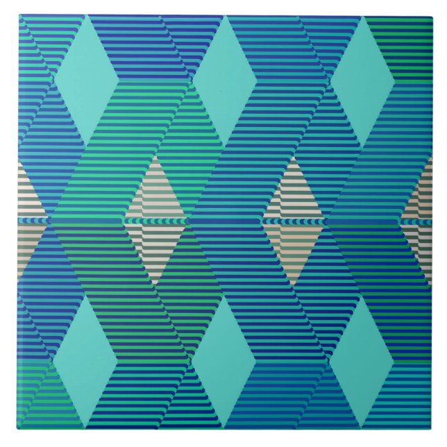 Moderne Diamant Warp Print, Türkis und Blau Fliese (Vorderseite)