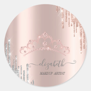 Moderne Diamantentiarara Roségold Silber Tropfen Runder Aufkleber