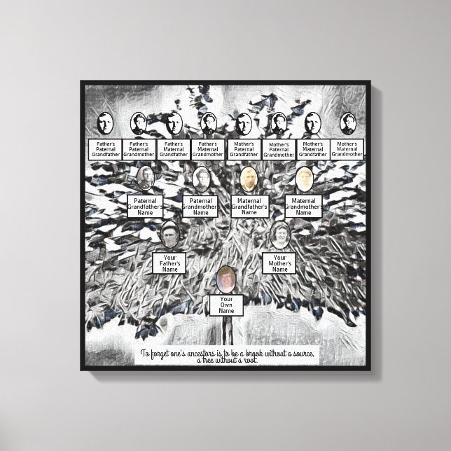 Moderne Digital Black Family Tree Vier Generatione Leinwanddruck (Vorderseite)