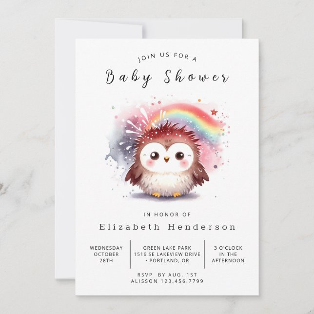 Moderne Digital Owl Baby Dusche Einladung (Vorderseite)