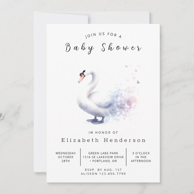 Moderne Digital Swan Baby Dusche Einladung (Vorderseite)