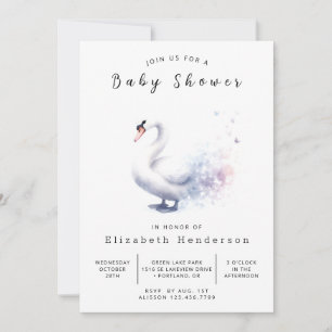 Moderne Digital Swan Baby Dusche Einladung