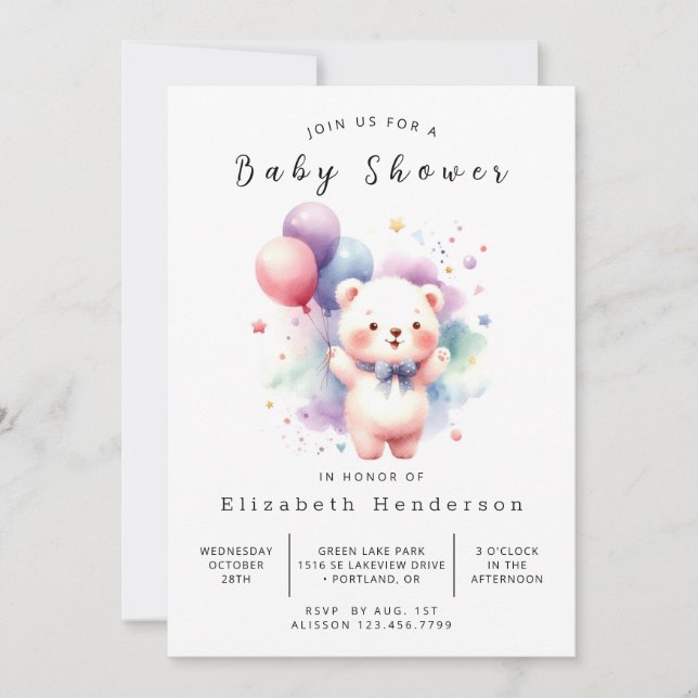 Moderne digitale Bear Baby Dusche Einladung (Vorderseite)