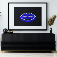 Moderne digitale Kunst | Blue Neon Wall Light Lips