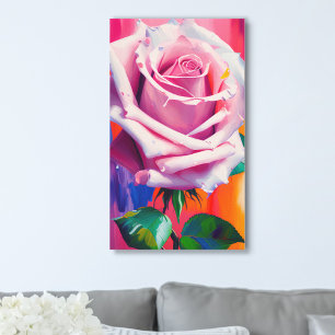 Moderne digitale Kunst einzelne helle rosa Rose Leinwanddruck