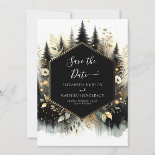 Moderne, digitale, verzauberte Waldhochzeit Save The Date