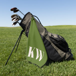 Moderne dill Green Monogram Initials Personalisier Golfhandtuch