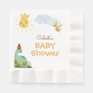 Moderne Dinosaur White Baby Dusche Napkins Serviette