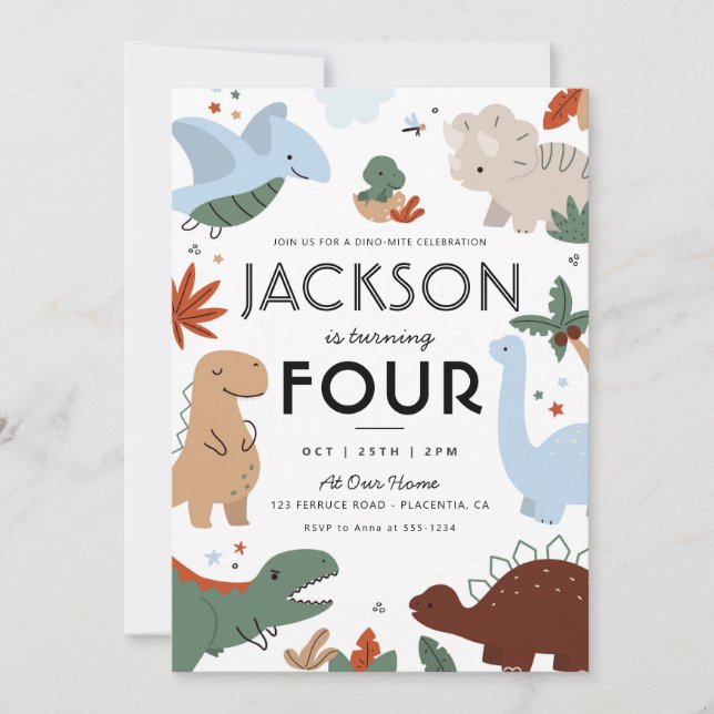 Moderne Dinosaurier Geburtstagsparty Einladung (Vorderseite)