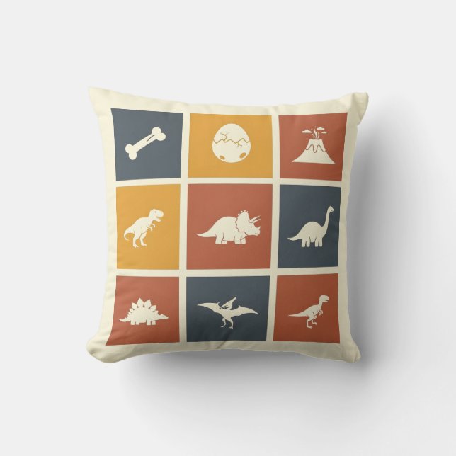 Moderne Dinosaurier-Icon-Raster Kissen (Vorderseite)