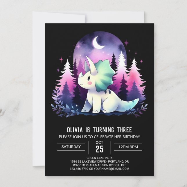 Moderne Dinosaurier Triceratops Geburtstag Einladung (Vorderseite)