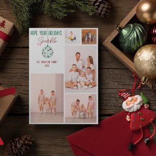 Moderne Disco-Kugel-Familienfoto-Collage Feiertagskarte