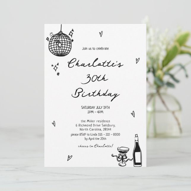 Moderne Diskothek 30. Geburtstag Einladung (Stehend Vorderseite)