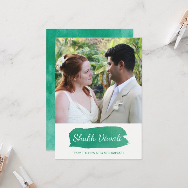 Moderne Diwali Foto Grußkarte Karte (Vorderseite/Rückseite Beispiel)