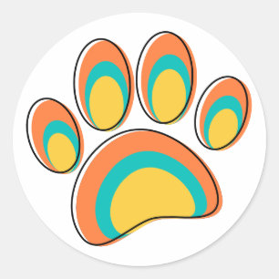 Moderne Dog Paw Print aus dem Mittelalter Runder Aufkleber
