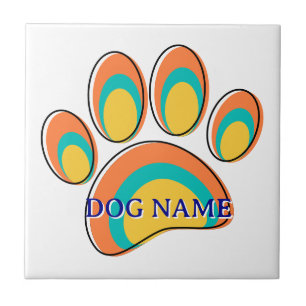 Moderne Dog Paw Print Individuelle Name Mitte Jahr Fliese