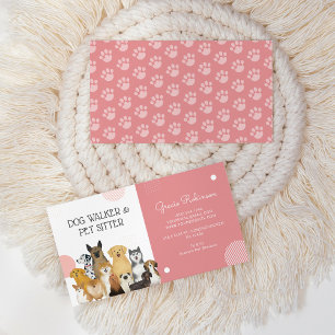 Moderne Dog Walker Pet Sitter Wasserfarbe Rosa Visitenkarte