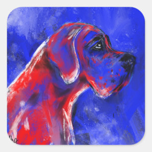 Moderne Doggenporträts rot blau Dogge Quadratischer Aufkleber