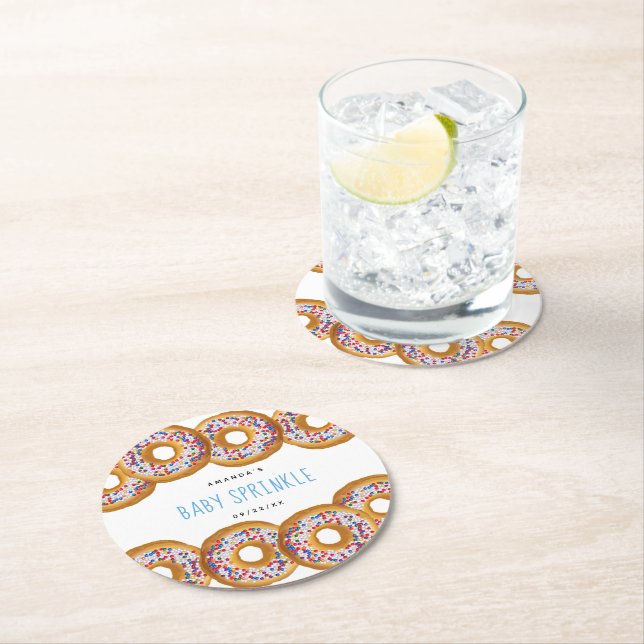 Moderne Donut Boys Kinderdusche Sprinkle Runder Pappuntersetzer (Vor Ort)