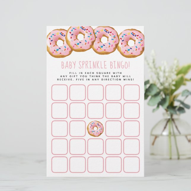Moderne Donut Girls Babydusche Sprinkle Bingo (Stehend Vorderseite)