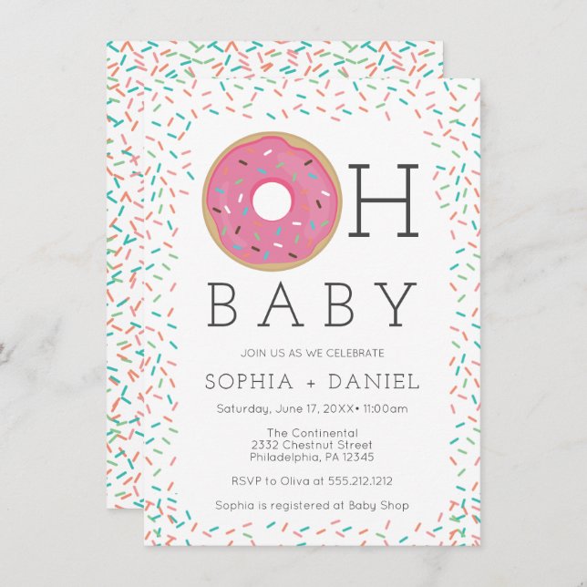 Moderne Donut Sprinkles Baby Dusche Einladungskart Einladung (Vorne/Hinten)