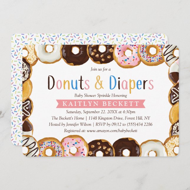 Moderne Donuts & Diapers Kinderdusche Sprinkle Einladung (Vorne/Hinten)