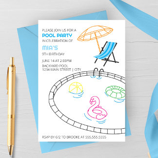 Moderne Doodles Pool Party Geburtstagseinladung Einladung