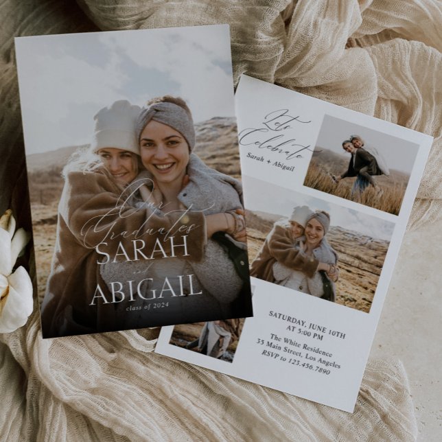 Moderne Doppel-Feier Foto Graduation Party Einladung (Von Creator hochgeladen)