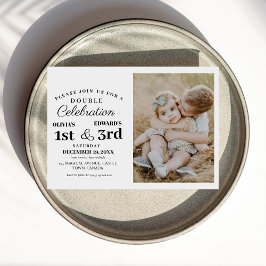 Moderne Doppel-Feier Geburtstag Foto 1. und 3. Einladung