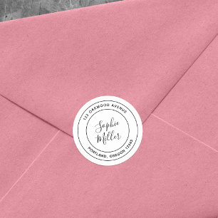 Moderne Doppelgrenzkalligraphie-Rücksendeadresse Runder Aufkleber