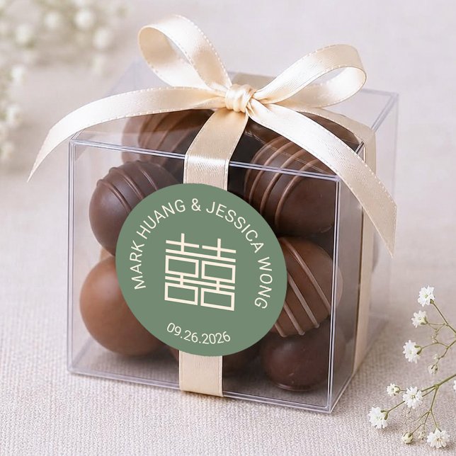 Moderne Doppelte Glück Grün Hochzeit Aufkleber (Von Creator hochgeladen)