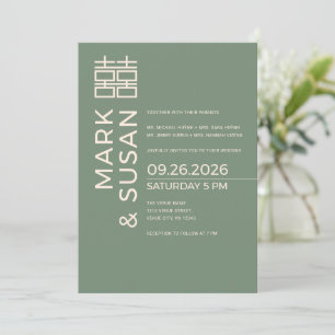 Moderne Doppelte Glück Sage Grün Hochzeit Einladung
